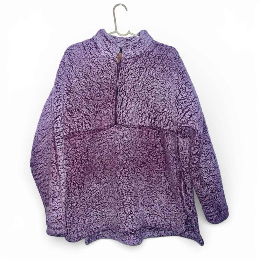 Time & Tru Quarter Zip Sherpa Jacket Womens XL Purple 1/4 Pullover w Pockets